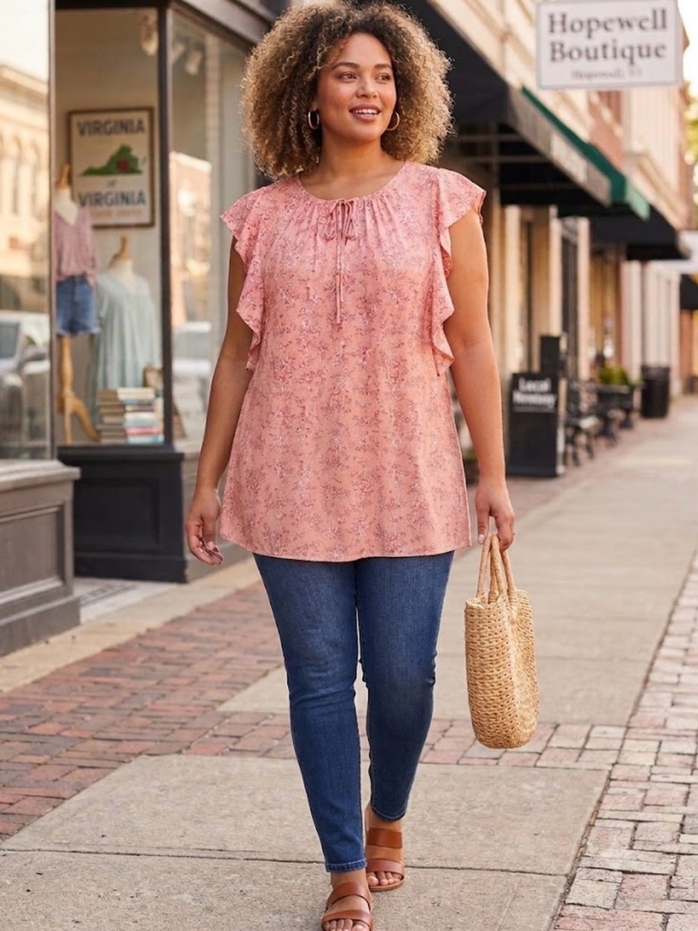 Como Blu Pink Floral Ruffle Sleeve Blouse